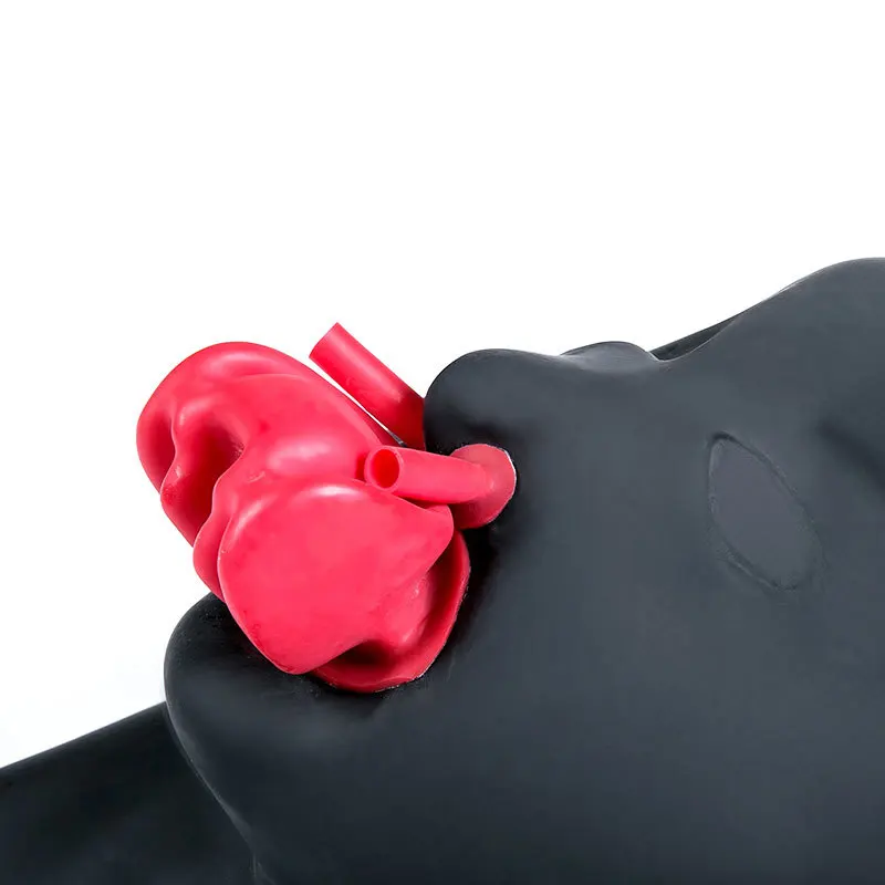 European American Sex Toys Headgear Natural Latex Bondage Eye-Opening Mouth Mask Mouth Plug Nose Suction Toy Latex Head Mask