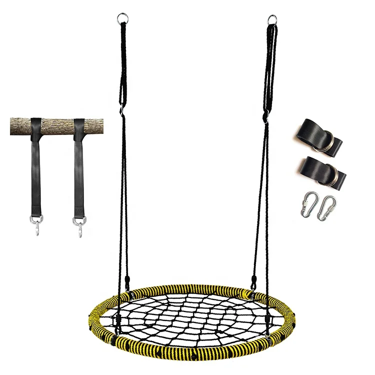 Easy Assembly 700LBS Spider Web Tree Swing with 2 Hanging Straps for Kids Outdoor