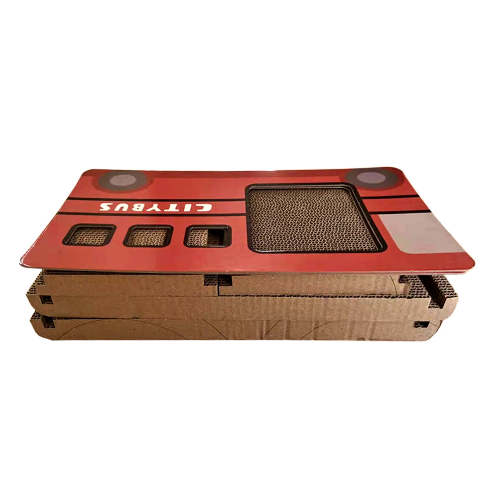 Red Bus Design Pet Interactive Toys Corrugated Cardboard Cat Scratcher Indoor Installable Cat Houses & Condos Factory Outlet