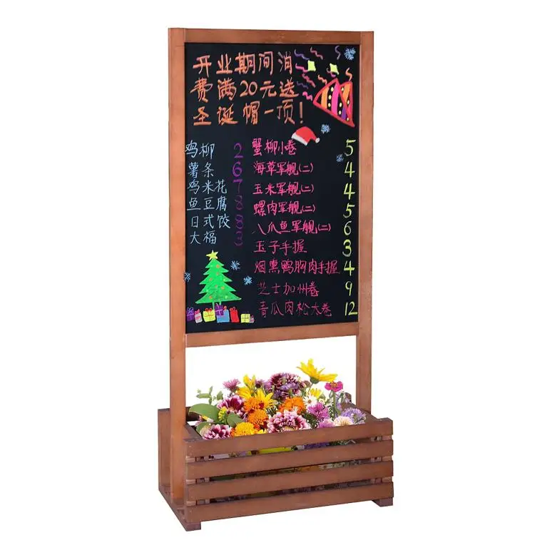 
Menu chalk board with flower holder; Superior blackboard surface made for chalk and marker writing; Flower holder at the botom 