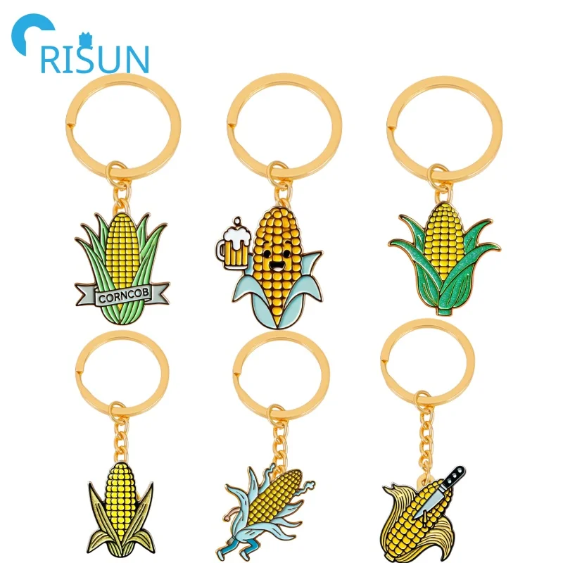 Manufacture Metal Glitter Corn Strip Key Chain Llavero Custom Golden Ear of Corn Corncob Keyring Tasty Gold Corn Enamel Keychain