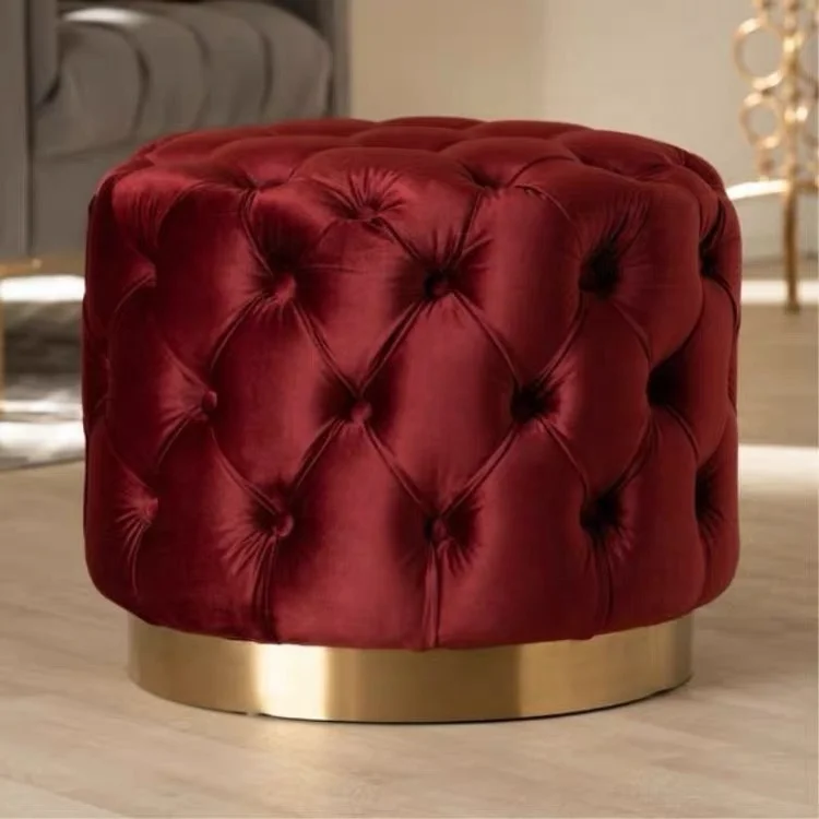 New luxury high quality cute soft velvet ottoman pouf footstool round pouf tufted ottoman
