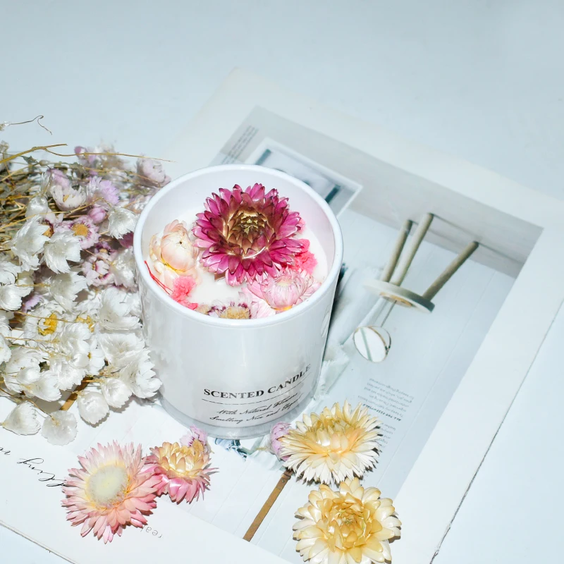 Custom Logo Wholesale Christmas Gift Natural Exquisite Luxury Dried Flower Scented Candle For Hotel And Apartment