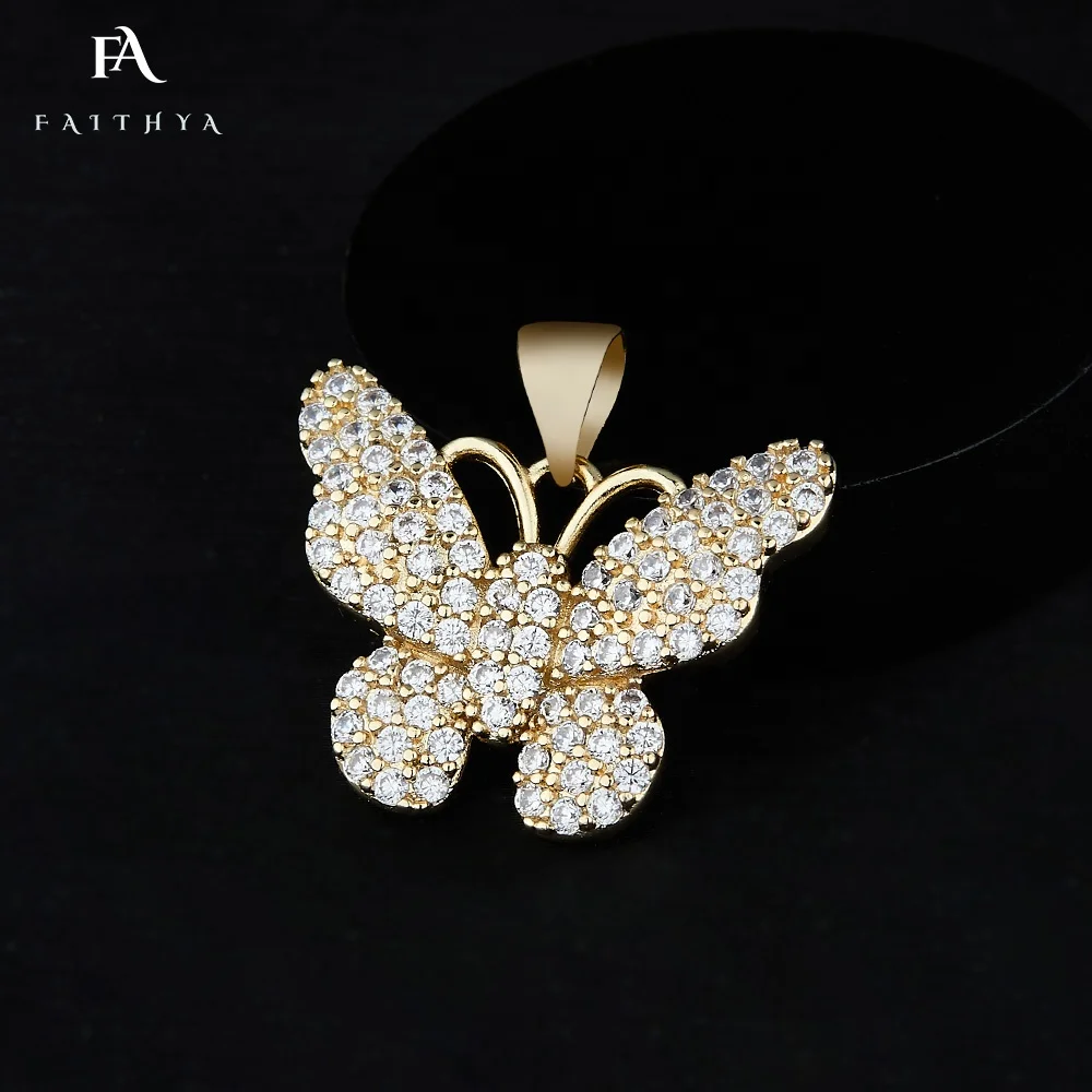 FP1011-2 Блестящая бабочка кольцо 18K позолоченное мульти-циркон фантазия Дроссельный кулон минималистский золото бриллиант