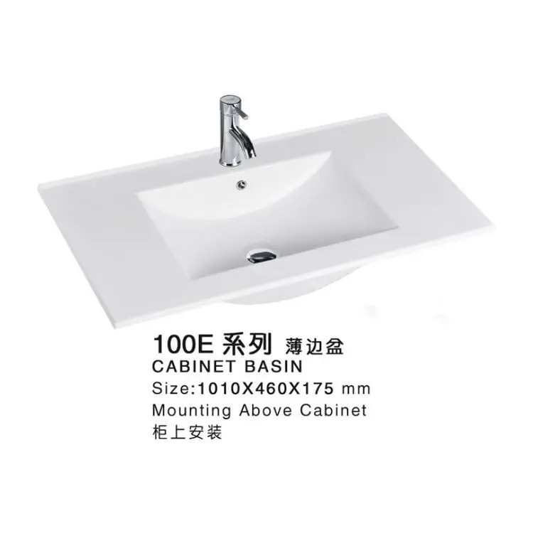 Modern White Ceramic Hotel Wash Hand 9L Wash Basin Rectangular Thin Edge Dresser Single Cabinet Bathroom Sink
