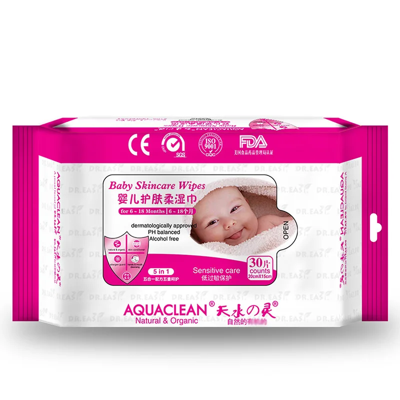 30 Sheets Non-woven Alcohol-free Fragrance-free Baby Wipes