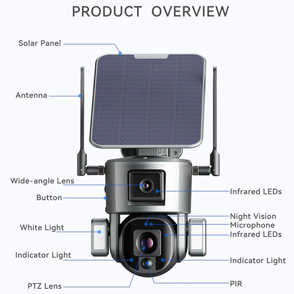 TUYXCIE Ultra HD 4k SIM Solar Camera AI Trail Outdoor 10x Optical Zoom Security Camera PTZ Network Camera Color Night Vision