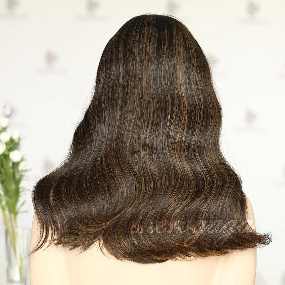 Raw Virgin Dark Brown Highlights Human Hair Lace Top Jewish Wigs Kosher Certificated Kosher Wigs For Jew Women