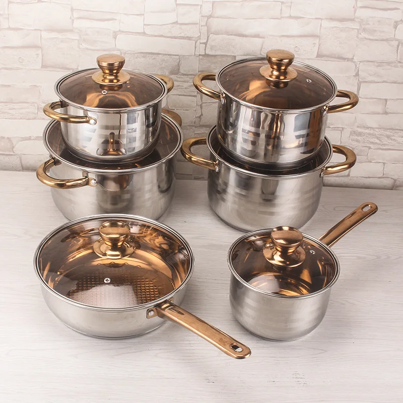2022 New high quality Stainless Steel 12 Pieces multi-function nonstick kitchenware cookware set cooking pots