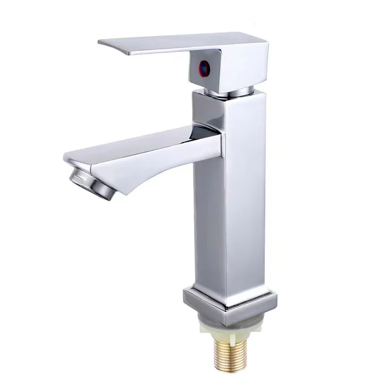 Factory Supplier Cheap Price Bathroom Sink Tap Chrome Single Lever Wash Face Single Cold Water Wash Hand Zinc Square Basin Tap