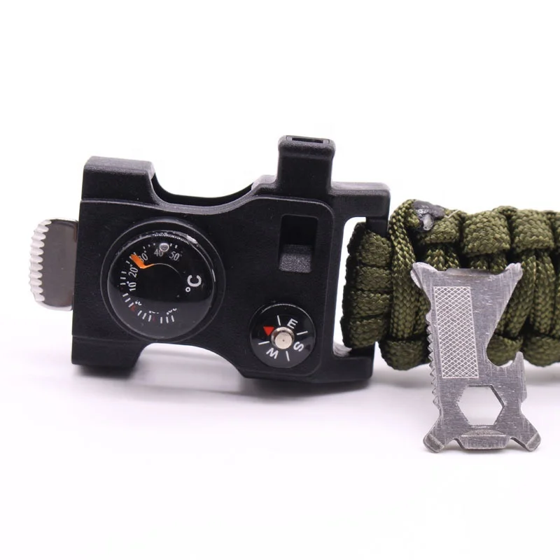 Tactical Whistle Survival Bracelet Thermometer Compass Paracord Bracelet With Multi Tools