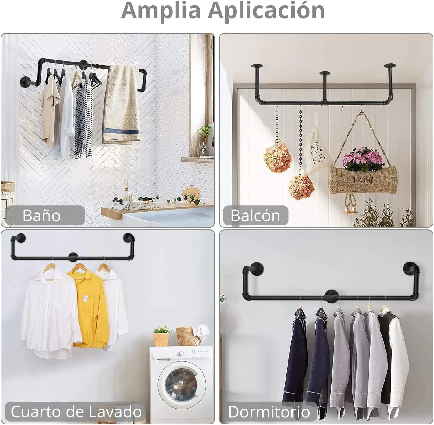 Wall Mounted Clothes Rail Industrial Pipe Clothes Rack Clothing Garment Rack Iron Clothes Bar Closet Storage Organizing