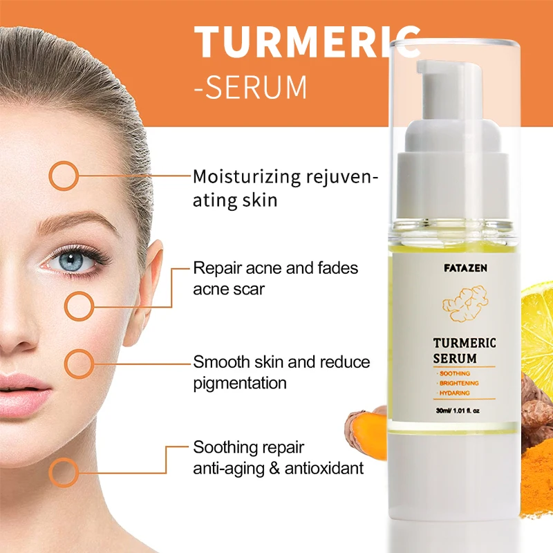 Private Label Organic Turmeric Natural Face Serum Anti Aging Dry Fine Lines Repair Damaged Skin Care Facial Vitamin C Serum