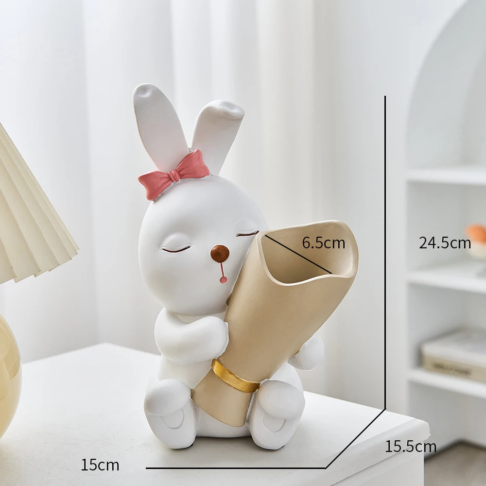 Nordic home decoration dried flower container decoration resin craft rabbit statue vase