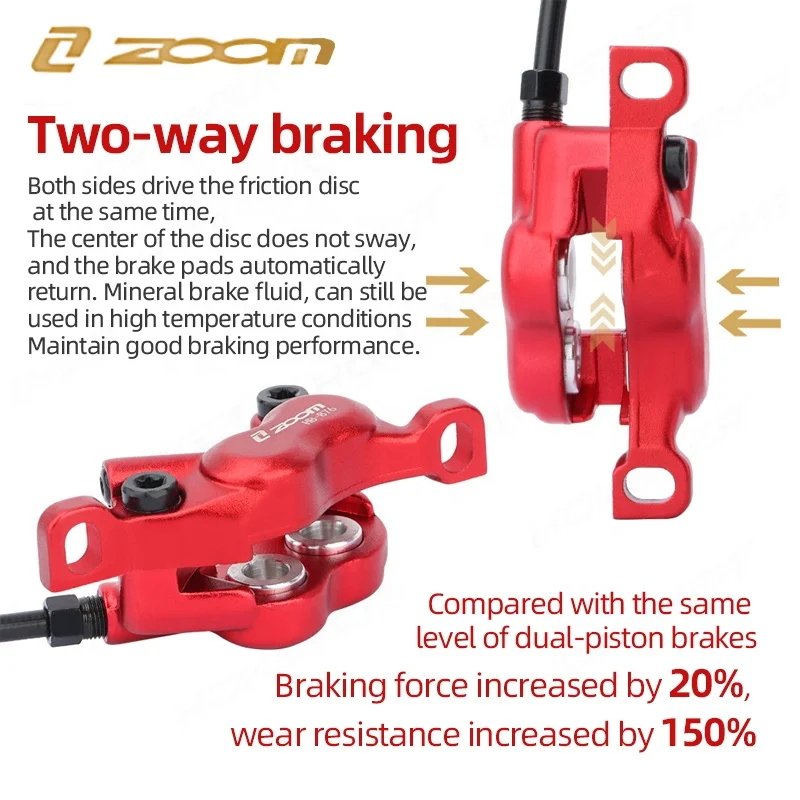 Zoom Aluminum Alloy Bicycle Hydraulic Disc Brake Bilateral Hydraulic Brake Bike Disc Oil Brake 160MM Disc