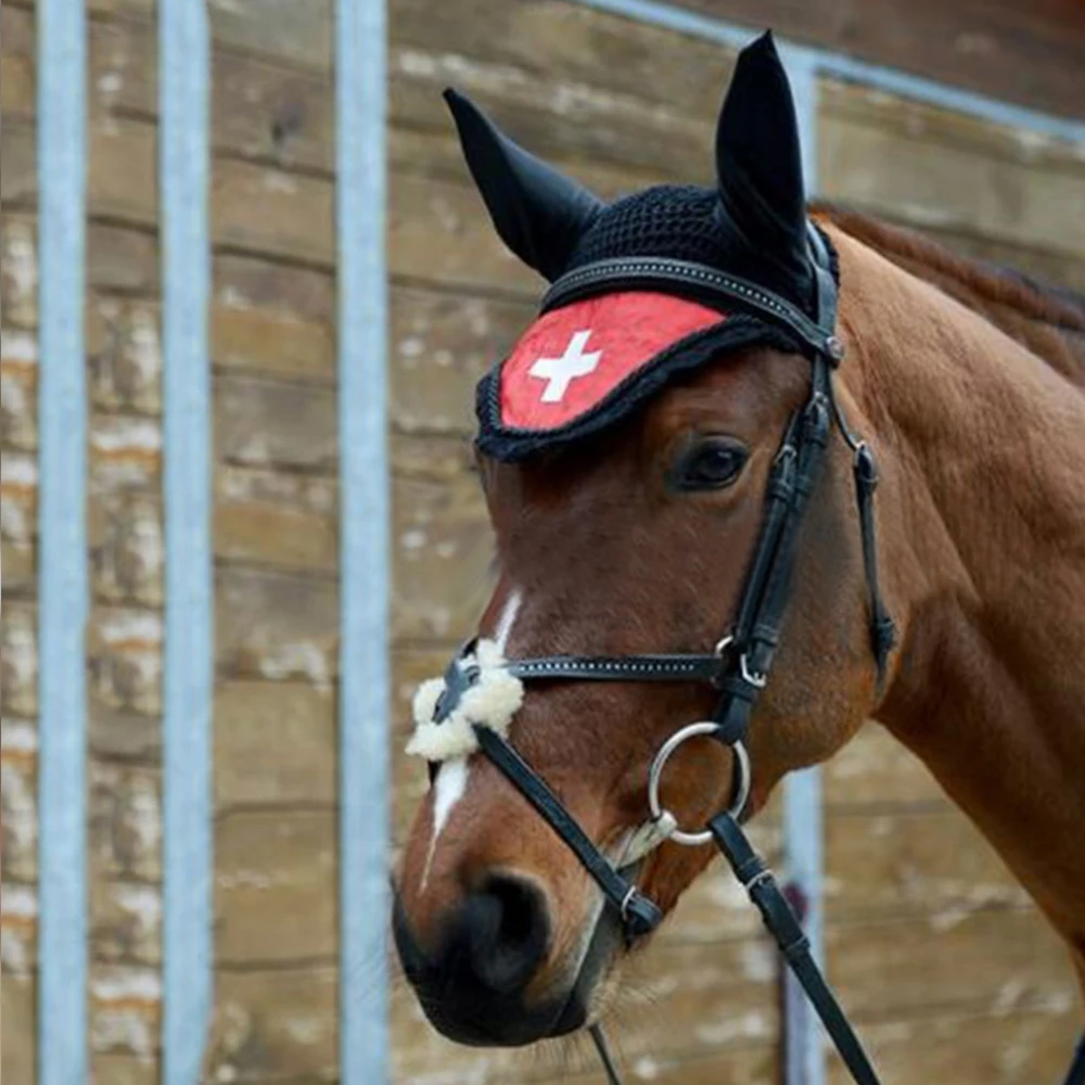 Horse products accessories Custom design cotton horse hood with ear bonnet Breathable mesh horse ear bonnet
