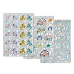 Custom Cute Laser Cut Vinyl Stickers Effect Cartoon Sticker Sheet Rainbow Unicorn Laser Film Stickers