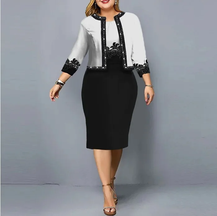 African Dress Set Clothes Women 3/4 Sleeve Jacket Tops And Dress Suit Autumn New Print Fashion Office Lady African Outfits 2024