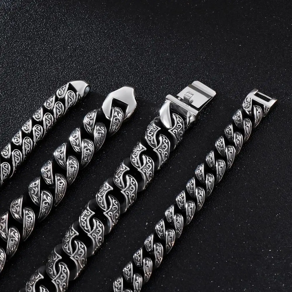 KALEN 2019 Wholesale 316L Steel Punk Curb Link Chain Male Bracelet