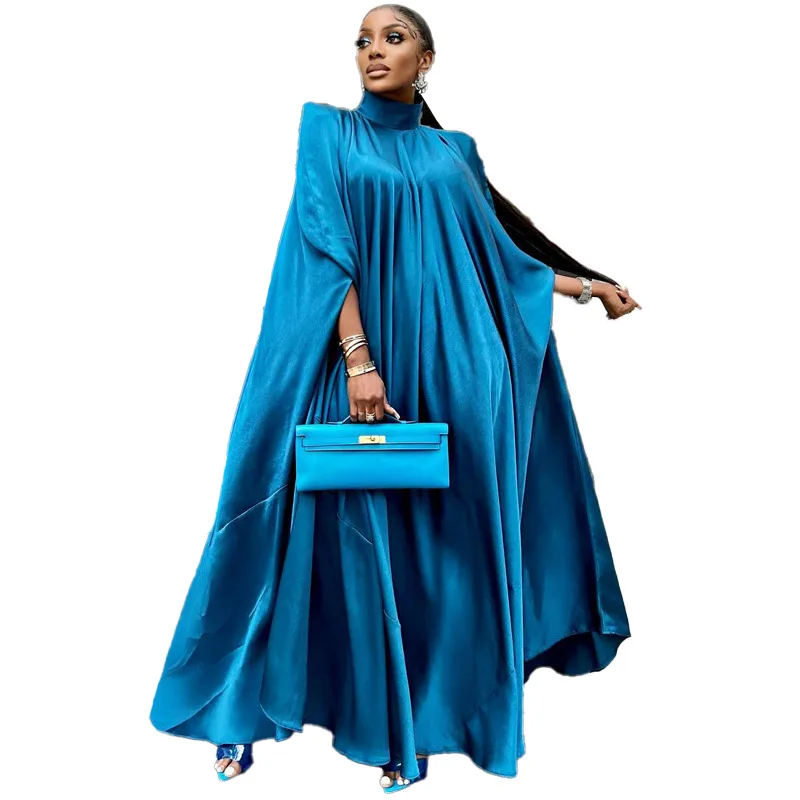 Islamic clothing women evening dress printed long sleeves Dubai elegant satin gown long abaya muslim women dress