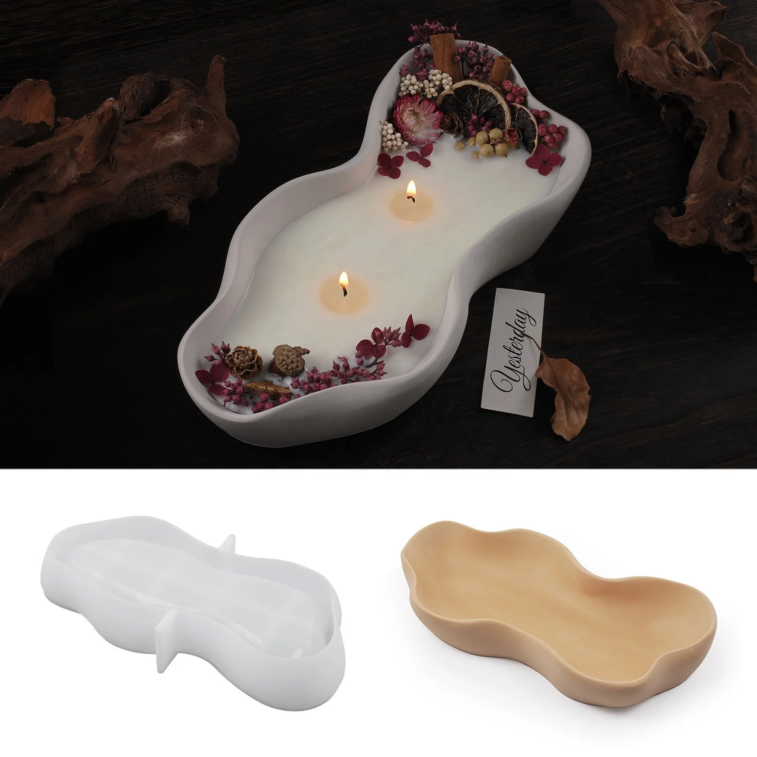 CARATTE Irregular Planter Candle Bowl Silicone Mold Concrete Plaster Resin Boat Shaped Candle Vessel Mold