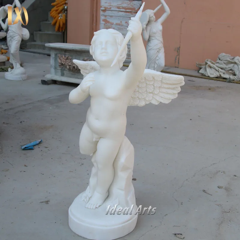 Factory Direct Hand Carving Natural Marble Cupid Beautiful Nude Little Angel Figure Statue