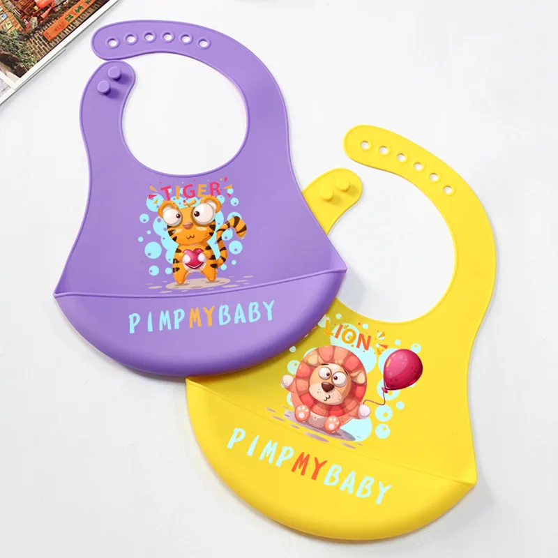 Wholesale Custom Printed Adjustable BPA Free Food Grade Waterproof Silicone Baby Bibs For Babies Toddlers