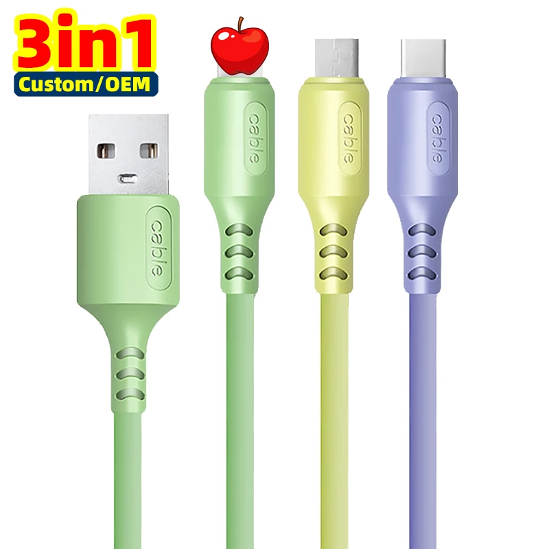 ICE-BINGO Rainbow Color 1m woven 3-in-1 8-pin micro type-C Charging Data Cable USB Cable Mobile phones For iphone HUAWEI