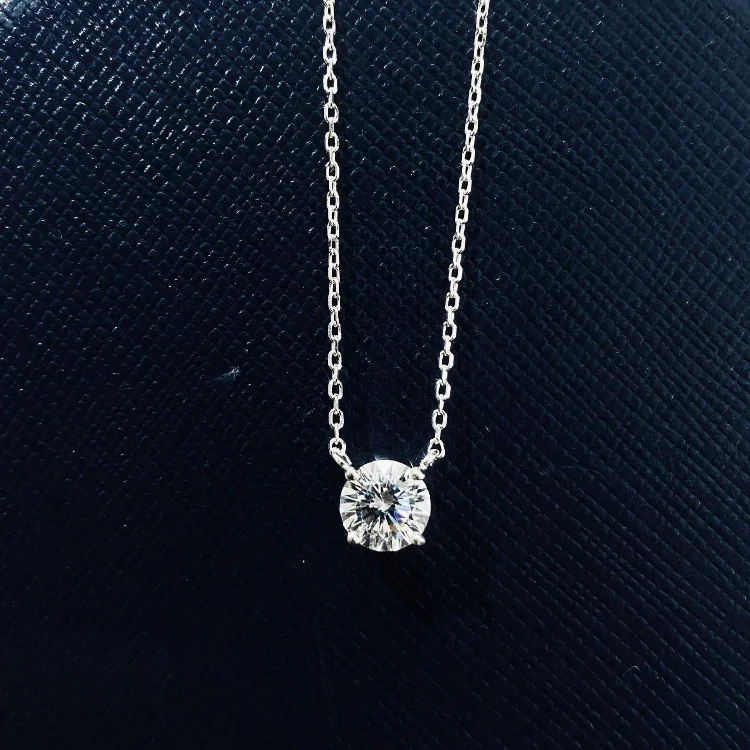 Hot Sale Spot Round 5a High Carbon Diamond Simple Four Claw Pendant 40+5cm S925 Silver Necklace