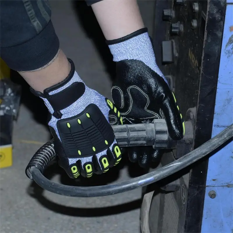 Oilfield Shock proof Cut Resistant nitrile coated Leather TPR Anti impact Mechanic Glove