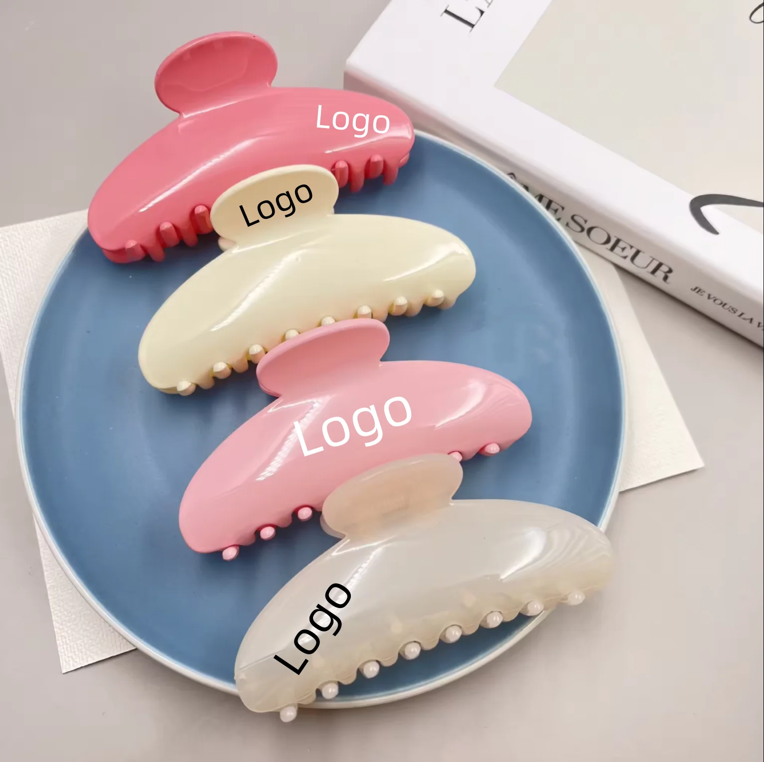 Qianjin CUSTOM LOGO 3000+ COLORS mixed color cellulose acetate acrylic large size hair claws clips for women girls