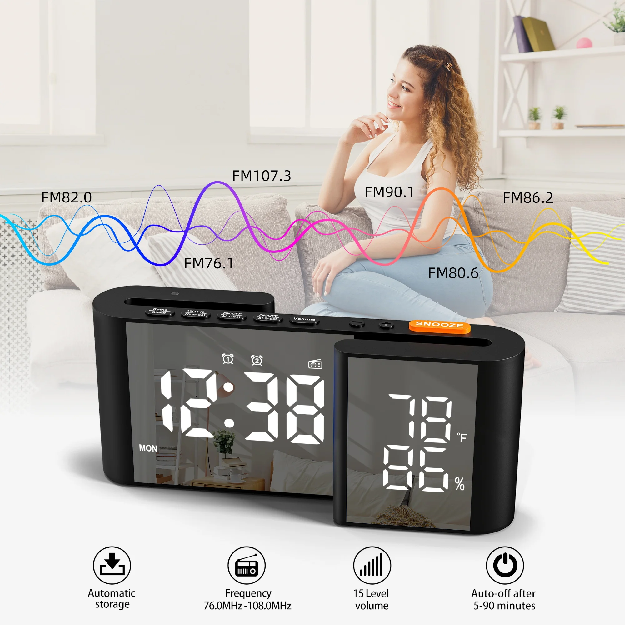 2024 Newest Launched Large LCD Screen Digital Table Wall Alarm Clock with USB Charging Station