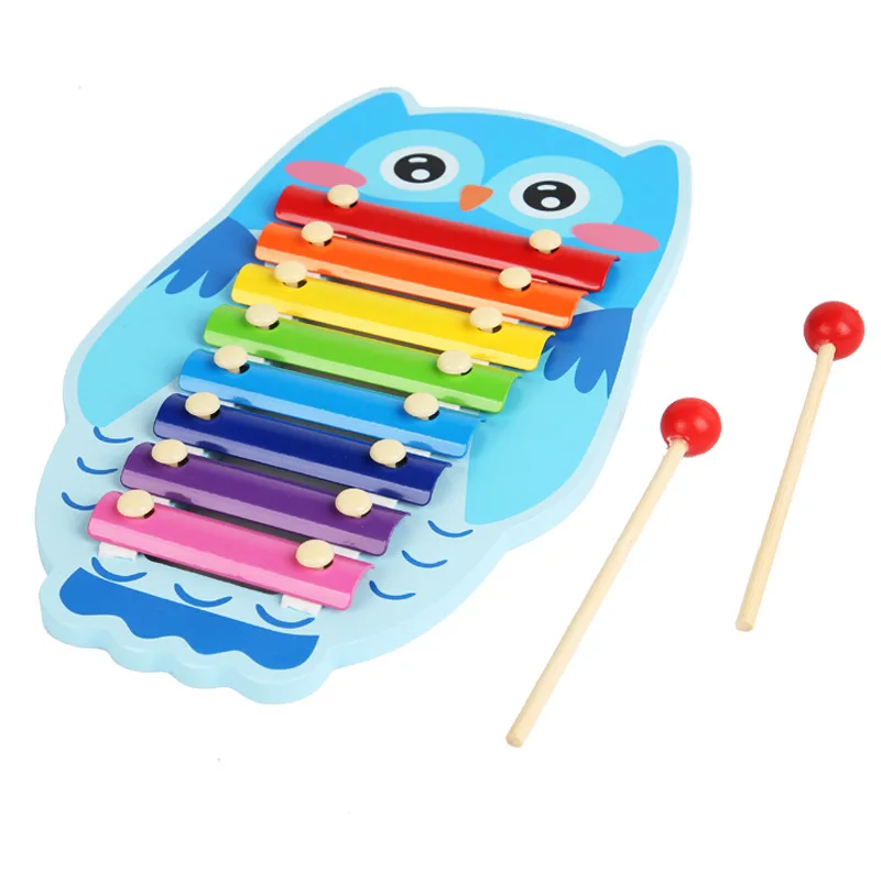 New kids percussion 8 notes Xylophone Beat Toys wholesale rainbow textile drum Hand-Knock Piano toy Wooden Animal Xylophone