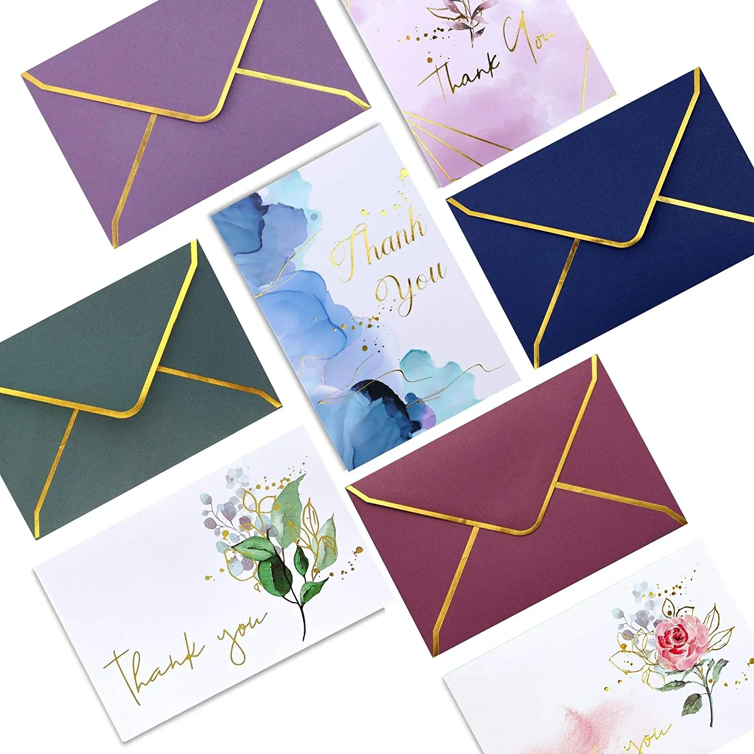 Custom Assorted Elegant Floral Thank You Cards with Envelopes Blank Note for Wedding Business Graduation Baby