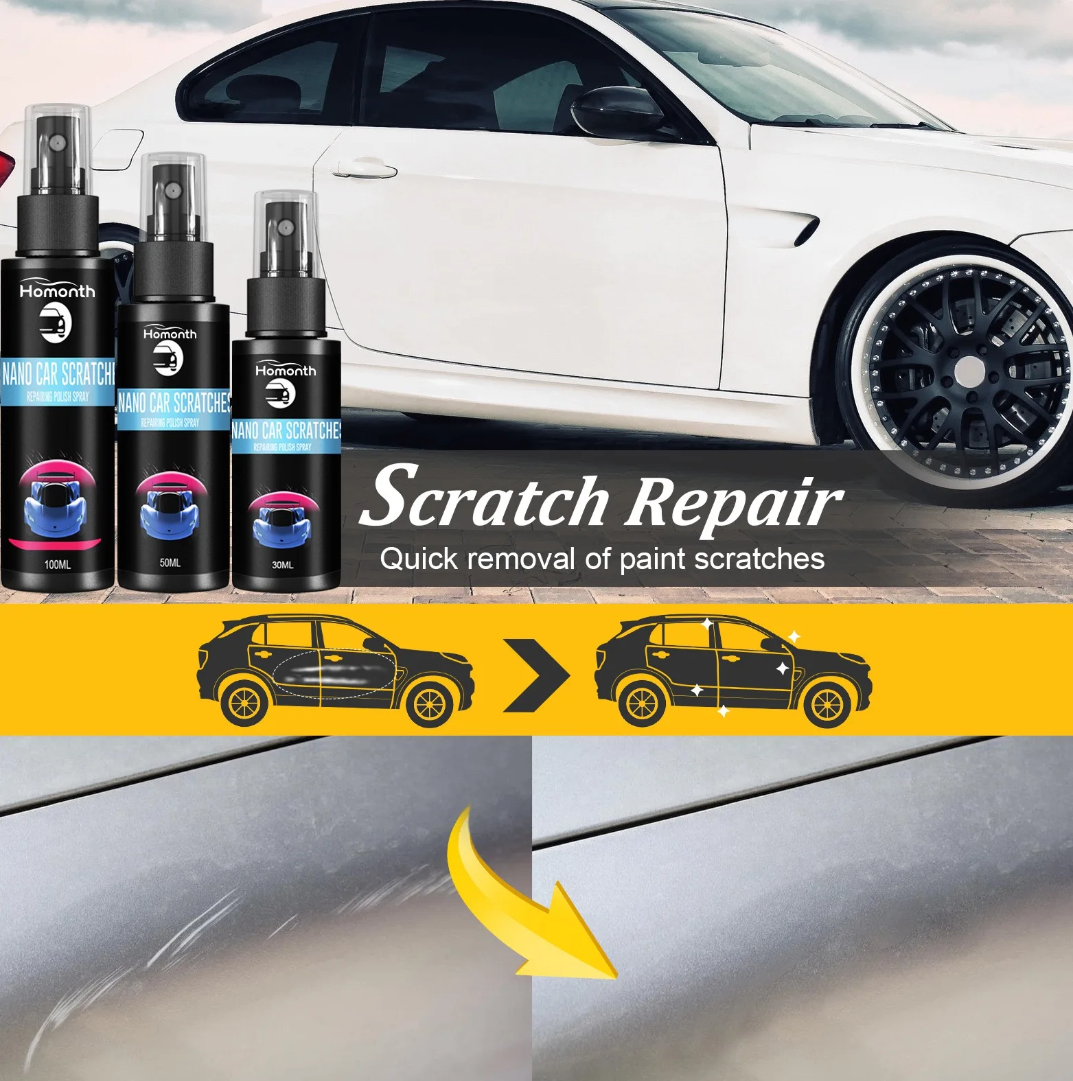 Homonth High Quality Easy Repair Polish Kit Nano Car Scratch Remover Polish Paint Restorer Spray Multi-Purpose Car Cleaning