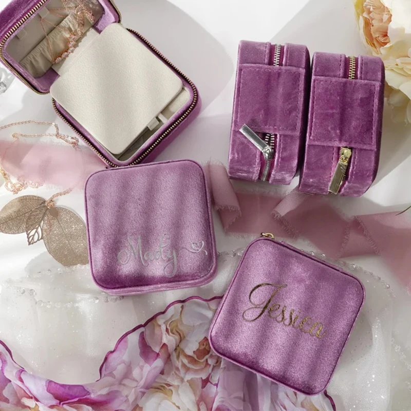 Небольшой органайзер для ювелирных изделий с логотипом на заказ переносная квадратная зеркальная коробка путешествий из искусственной кожи бархатная Подарочная