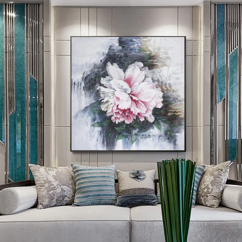 Handmade colorful Flower abstract scratch framed oil painting for room wall art painting decoration