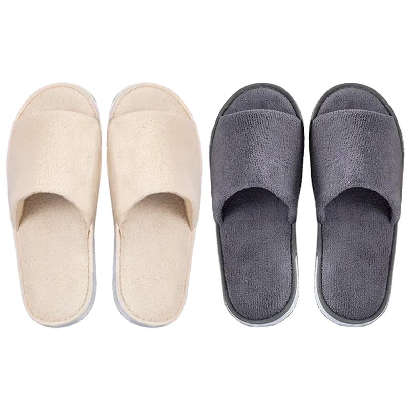 open toe hotel terry slippers with logo coral velvet slippers non-slip sole