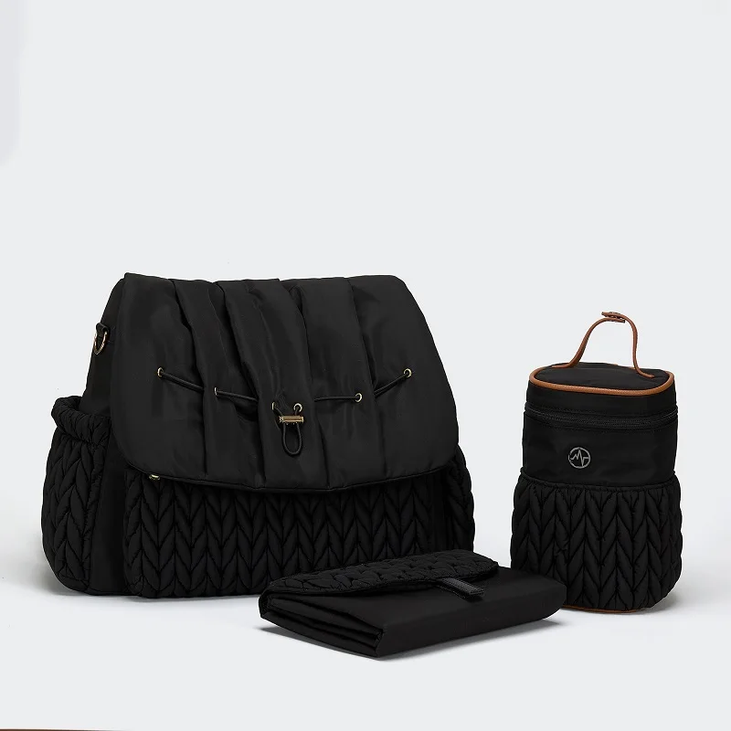High Quality Fashionable Mommy Diaper Backpack Bag Black Baby Backpack Three-piece Set Diaper Bag With Changing Station
