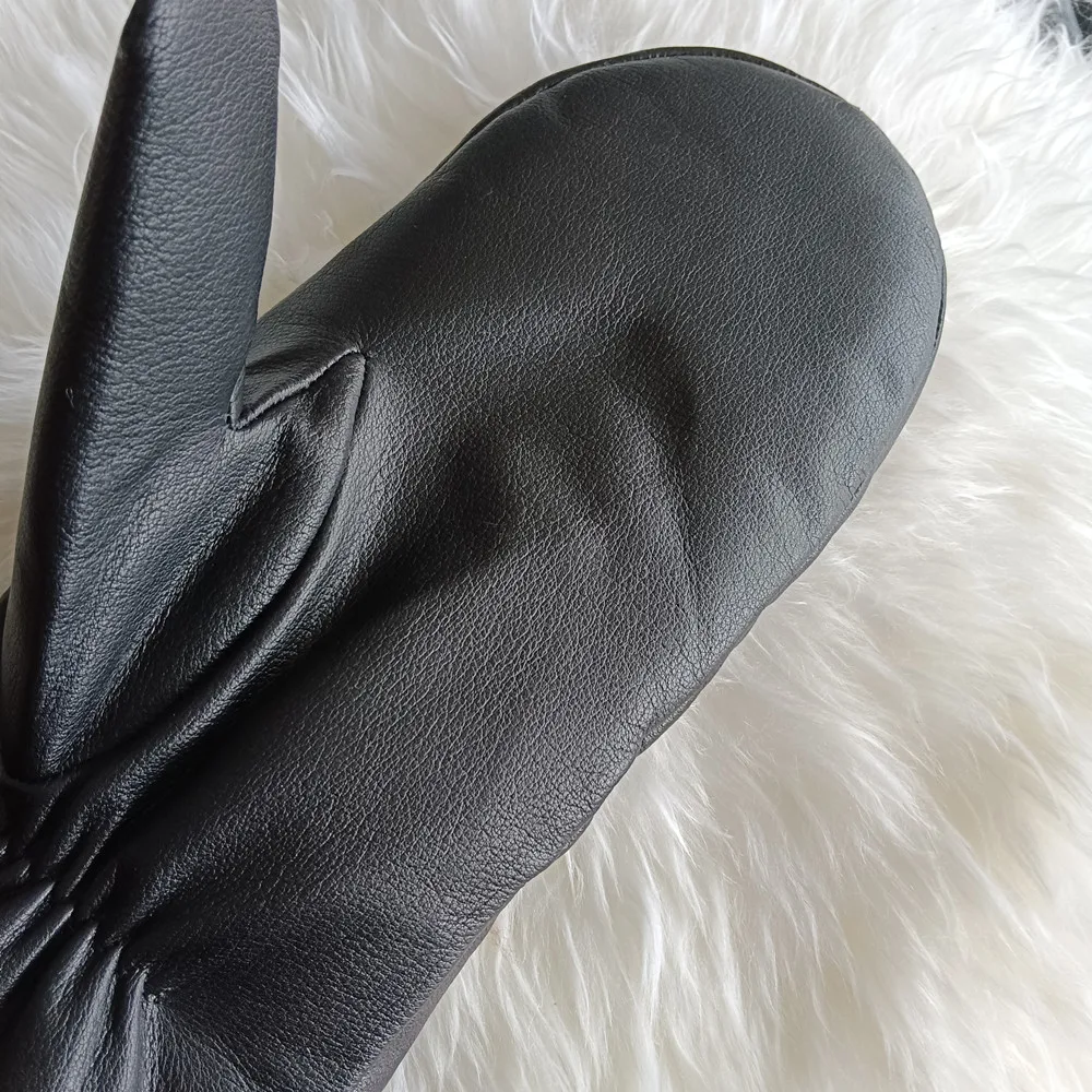 Custom embossed logo waterproof cheap baby hand mittens Shearling fur lined winter cow hide leather gloves & mittens for bike