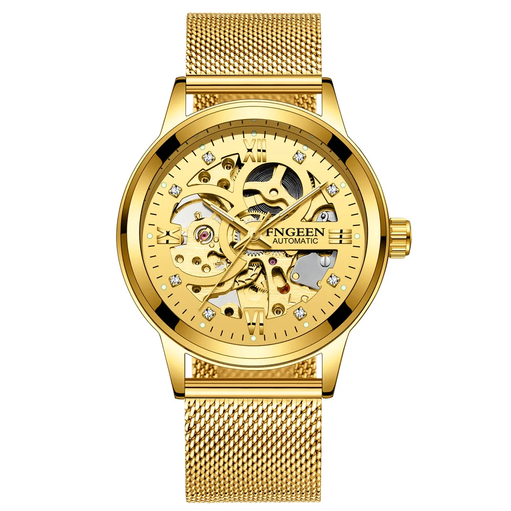 6018 Top-level double-sided hollow gold inlaid diamond luminous fngeen watch automatic mechanical watch men unique charm