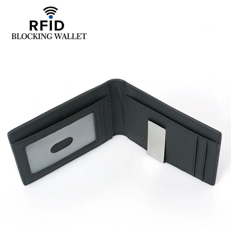 Wholesale Minimalist slim rfid blocking card wallet front pocket Carbon fiber genuine leather wallet for man