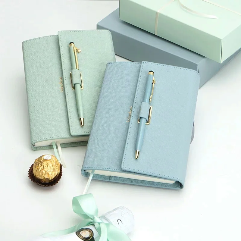 Custom Logo PU Leather Cover With Magnetic Pen Set Holder Closure Journal Notebook Diary Pregnancy Planner