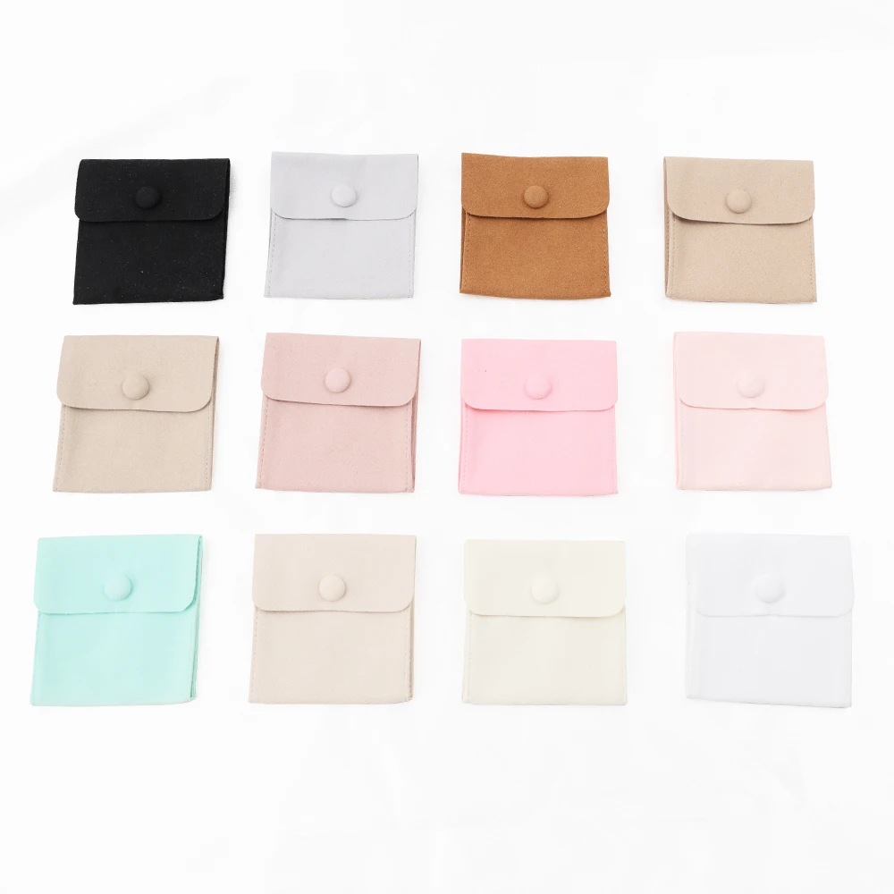 Customized with logo Colorful Mini Small Pu Microfiber Leather Bags for Jewelry Purple Jewelry Gift Bag Luxury with Button