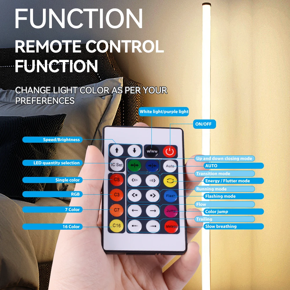New Product Indoor Decoration Living Room Stand Lighting Color Changeable Remote Control USB Charging Corner LED Floor Lamp RGB
