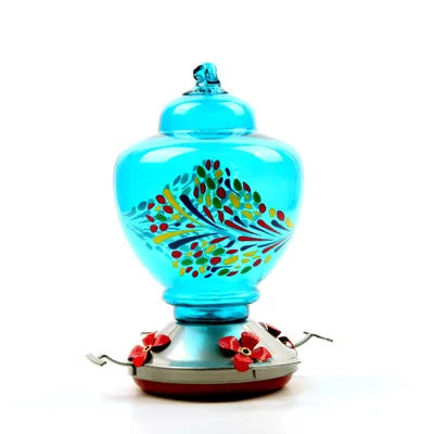 Hand glass  hummingbird feeder  with outdoor with hanging hook and rope