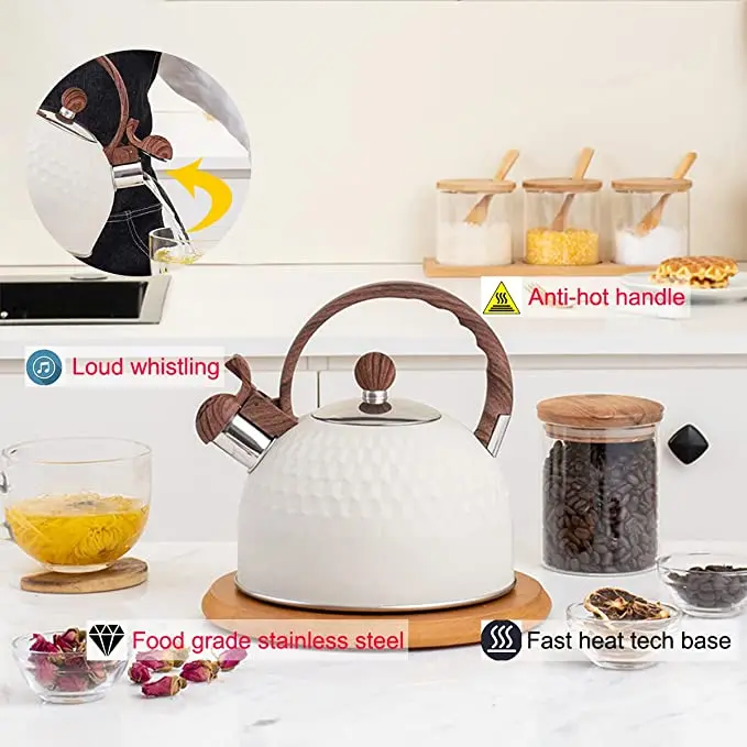 Kettle Stovetop Stainless Steel Whistling Tea Pot Food Grade Teapot Compatible Gas Stoves Induction Cookers Beige Color