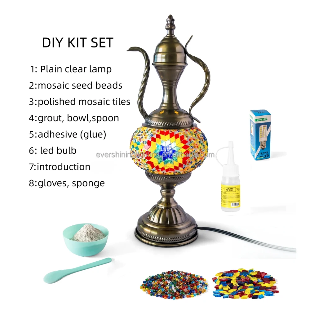 Marrakech GLass Handmade DIY Turkish Mosaic Teapot Table Lamp Craft Kit