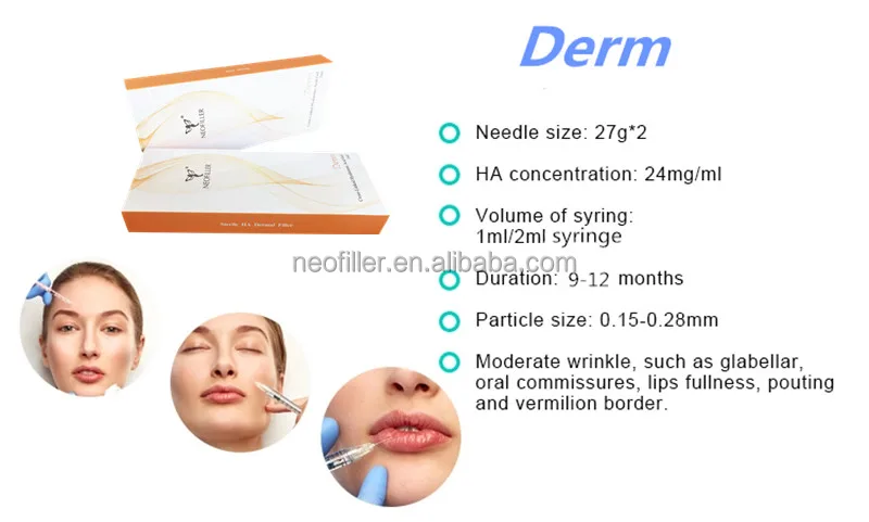 High quality medical grade 2ml lips face derm hyaluronic acid