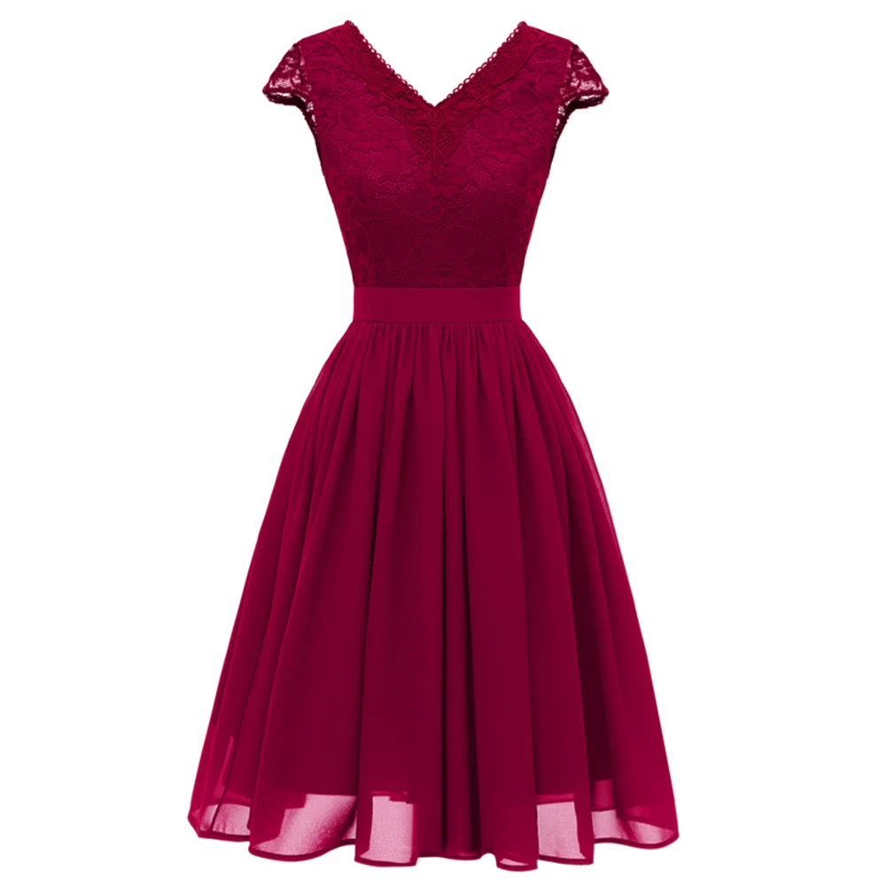 Горячая Распродажа, сексуальные кружевные женские вечерние платья с коротким рукавом и V-образным вырезом, бальное платье